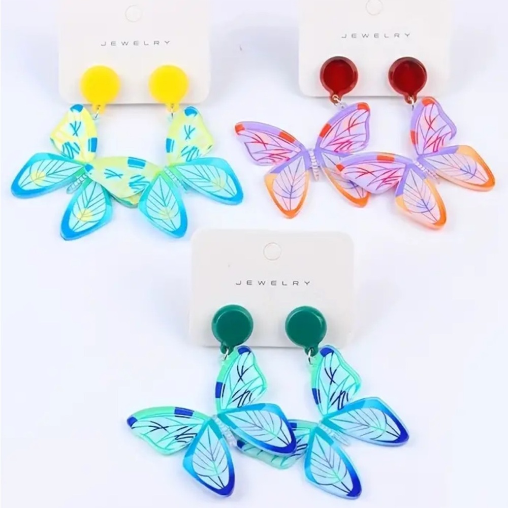 Blue Butterfly Earrings - Picture 2 of 3
